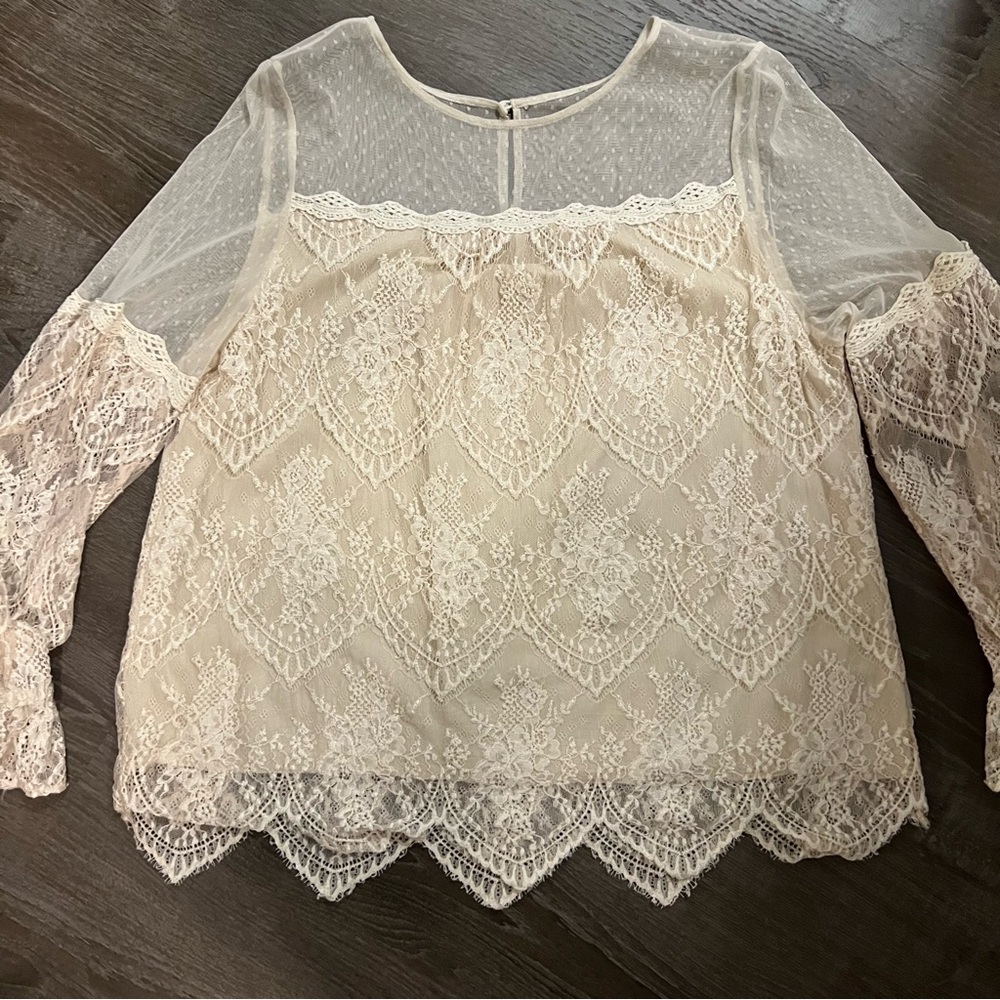 Sundance Cream Lace Blouse with Ruffled Long Sleeves